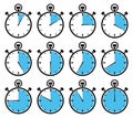 Set Of Twelve Graphic Stopwatches Blue Different Times