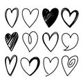 Heart shapes sketched vector icons