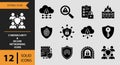 12 Cybersecurity and Secure Networking Icons solid icon set. digital security firewall network protection solid icons Royalty Free Stock Photo