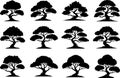 Collection of Twelve Stylized Bonsai Tree Silhouettes in Black stylized tree decorative tree Royalty Free Stock Photo