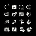 Time and Calendar Icons Set - White on Black Background Royalty Free Stock Photo
