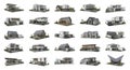 A collection of twenty different modern house designs on a white background showcasing architecture Royalty Free Stock Photo