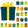 Collection of twenty multi colored gift boxes. Royalty Free Stock Photo