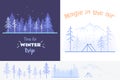 Collection of two outlined illustrations in blue colours. Outlined winter set may be used in mobile, web desig, also for