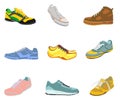 Collection of tying sports shoes vector illustration isolated on white background. Sneakers sports wear. Modern foot wear. Elegant