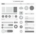 A collection of UI elements in grayscale, including buttons, sliders, and icons. Royalty Free Stock Photo