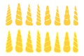 Collection of unicorn horns isolated on white background. Vector