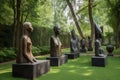 collection of unique sculptures in a serene park setting