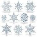 Collection of unique snowflakes isolated on white background Royalty Free Stock Photo