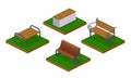 Collection of urban 3d benches, park seats for outdoor recreation. Royalty Free Stock Photo