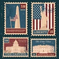 Collection of usa monuments postal stamps. Vector illustration decorative design Royalty Free Stock Photo