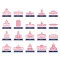 Collection of usa state capitol buildings. Vector illustration decorative design