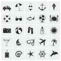 Collection of vacation and beach icons. Royalty Free Stock Photo