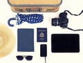 Collection of vacation travel items Royalty Free Stock Photo