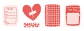 Collection of Valentine day themed memo stickers. Journal planning love sticker sheets. To do, Broken Hearn, reminder.