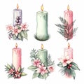 Whimsical Watercolor Christmas Candle Clipart In Soft Pastel Colors