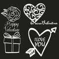 Collection of valentine symbols. Hand drawn sign of heart. Vector illustration.