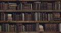 Collection of valuable ancient books on a bookshelf