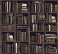 Collection of valuable ancient books on a bookshelf