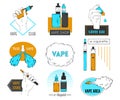Collection of vape labels, emblems and badges. Electronic cigarette, liquid and cloud of steam. Royalty Free Stock Photo