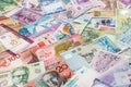 Collection of the variety currency and banknotes from world Royalty Free Stock Photo