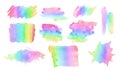 Collection and variety of different watercolor brush strokes in a rainbow spectrum