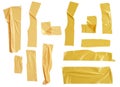 Collection of various adhesive tape pieces on white background.