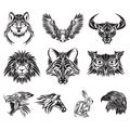 collection of various animal tattoos. Vector illustration decorative design