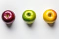 Collection of various apple varieties displayed side by side on a white background. Royalty Free Stock Photo