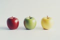Collection of various apple varieties displayed side by side on a white background. Royalty Free Stock Photo