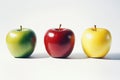 Collection of various apple varieties displayed side by side on a white background. Royalty Free Stock Photo