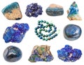 Collection of various azurite mineral gem stones Royalty Free Stock Photo