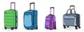 Collection of various baggage, suitcase, backpack and travel bag with wheels