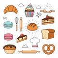 A collection of various bakery-themed illustrations on a white background Royalty Free Stock Photo