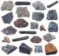 Collection of various basalt igneous rocks