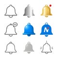 A collection of various bell icons in different colors and styles on a white background Royalty Free Stock Photo