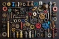 collection of various bike nuts, bolts, and washers