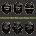 Set of dark gold-framed vintage labels