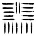 Collection of various black pen silhouettes in different orientations and designs isolated on transparent background for office Royalty Free Stock Photo
