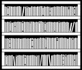 Collection of various books on a shelf. Bookcase. Silhouette.