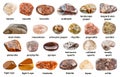 Collection of various brown gemstones with names Royalty Free Stock Photo