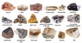 Collection of various brown raw stones with names Royalty Free Stock Photo