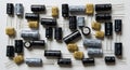 Assorted capacitors on white background, ai generated Royalty Free Stock Photo