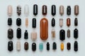 Collection of various capsule-shaped objects arranged on a white background