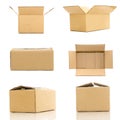 Collection of various cardboard boxes on white background. Royalty Free Stock Photo