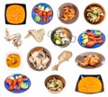 Collection of various chicken dishes isolated