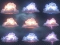 Collection of various cloud illustrations in different styles Royalty Free Stock Photo
