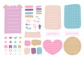 Collection of various colorful paper notes. Blank cartoon banners and sticky notes for to-do-list, memo message notepads