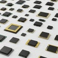 A collection of various computer microprocessors is displayed on a Royalty Free Stock Photo