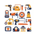 Collection of Various Construction and Technology Tools Illustration Royalty Free Stock Photo